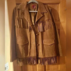 LONESTAR Western Fringe Suede Leather Tan Jacket Women's Sz L Like New